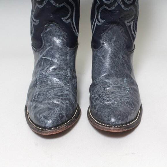 Mens VintageTexas Brand Marbled Blue Leather Cowboy Boots Size 9 M USA Made - Picture 7 of 11